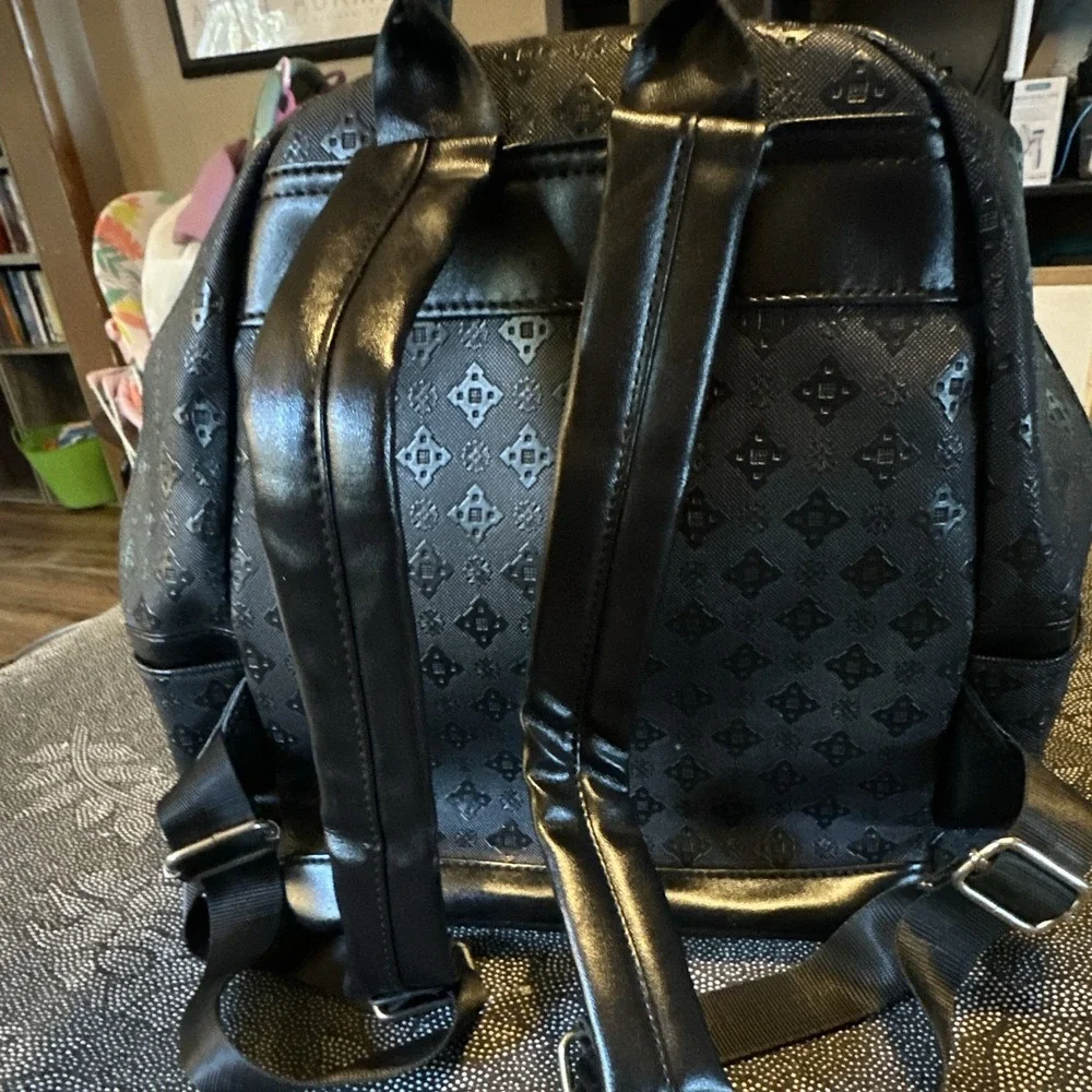 Fabulous Black Monogram Backpack Zip Closure Adjustable Straps Pockets Tag